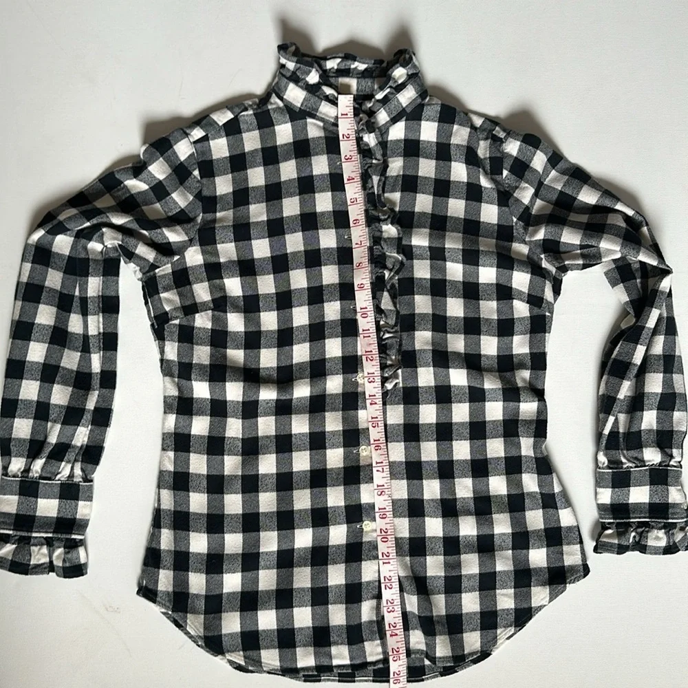 Ralph Lauren brush cotton flannel check shirt with ruffled trim women’s medium - Picture 8 of 9